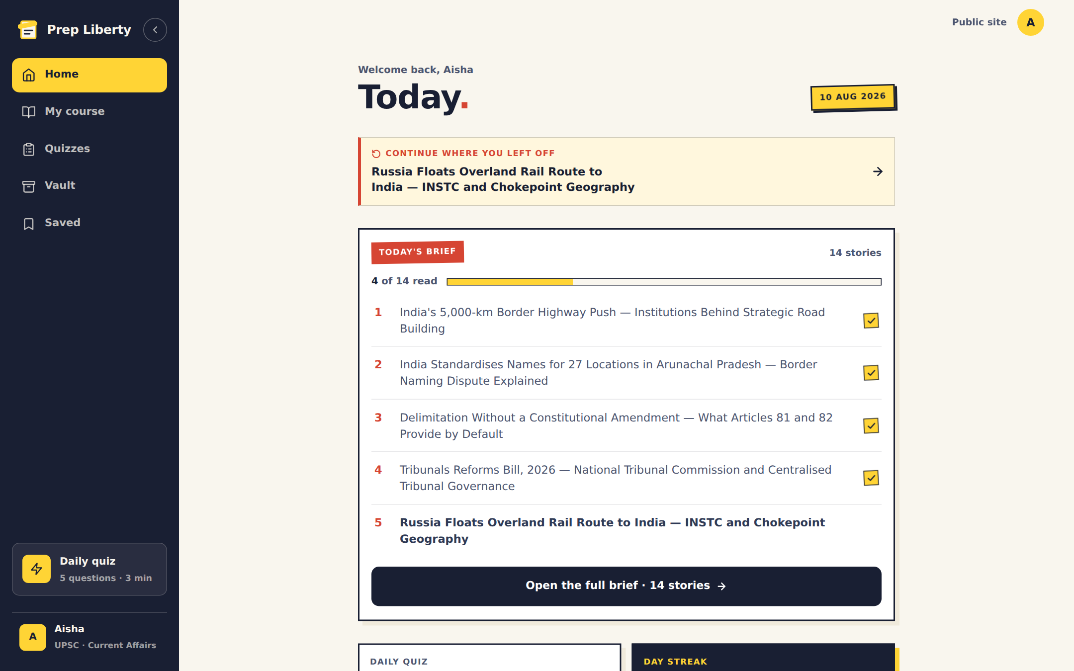 Progress dashboard